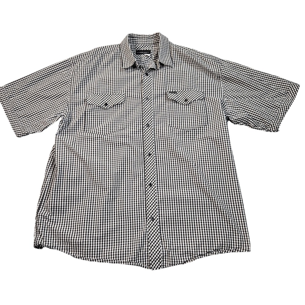 Rocawear Shirt Mens 4XL Black White Gingham Check‎ Short Sleeve Button Up Casual